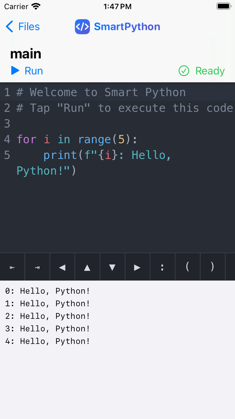 SmartPython エディタと実行結果
